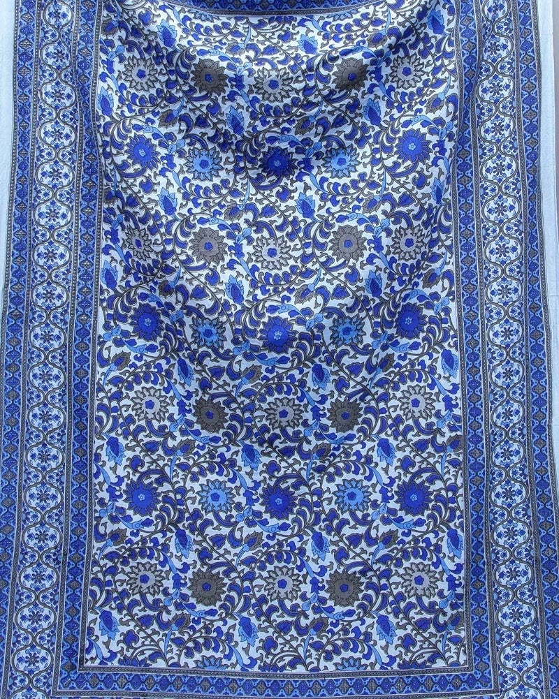 India Arts Indian Bedspread – Cotton Sunflower Print, Blue - Image 1
